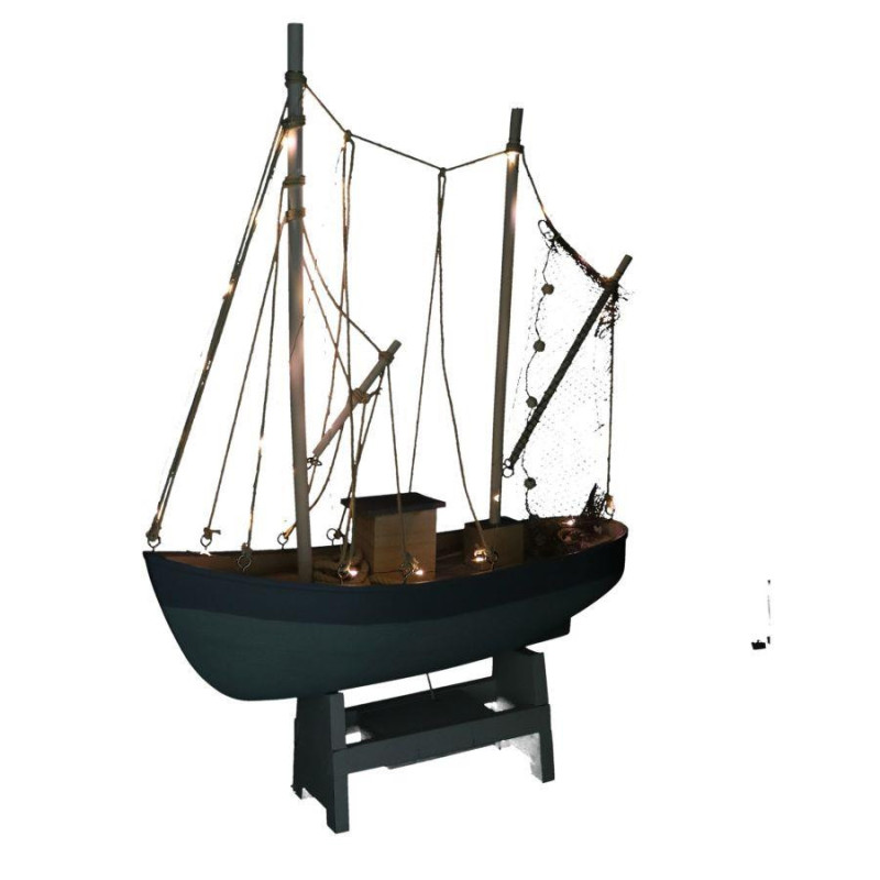 Barca legno con led 43x62x14 cm decorazione luminosa marina