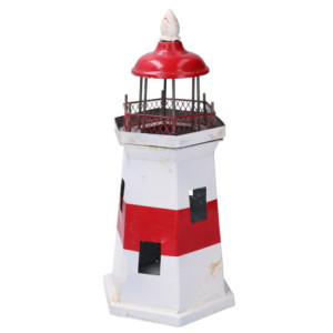 Faro metallo mare rosso bianco 17x17x36 cm decorazione marina