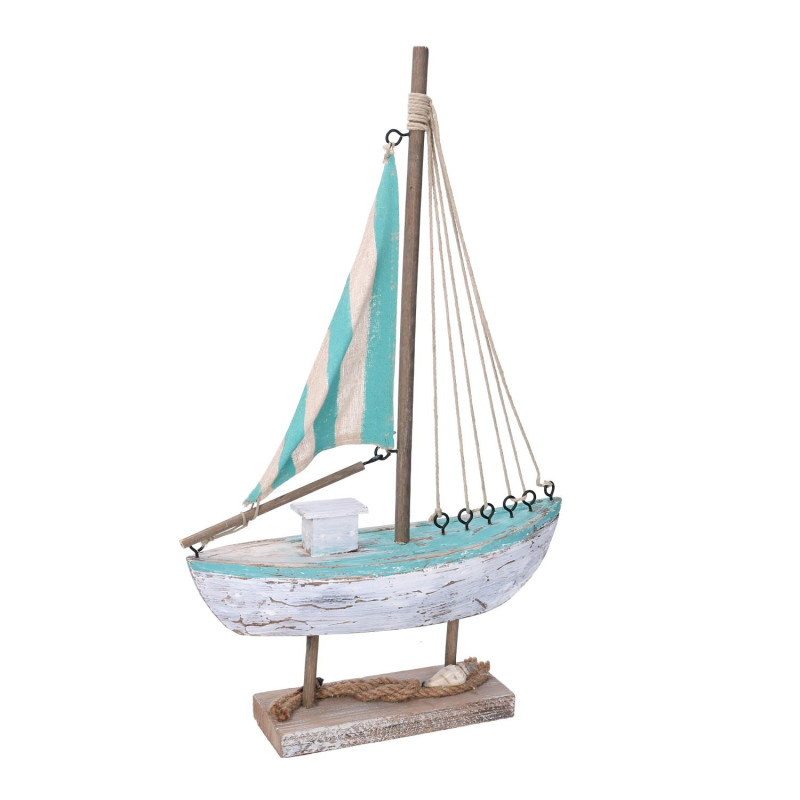Barca legno mare azzurro 28,5x8x44 cm decorazione elegante casa