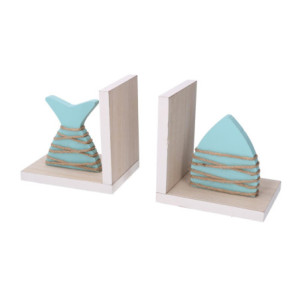 Reggilibri legno Mare Pesce azzurro 32x6x12-16 cm design