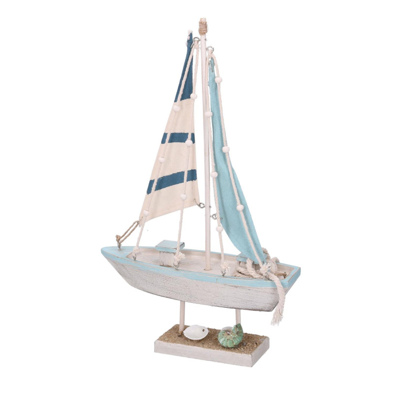 Barca legno mare azzurro 20x6,3x32 cm decorazione elegante casa