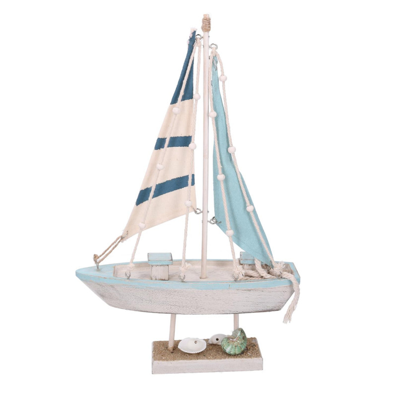 Barca legno mare azzurro 20x6,3x32 cm decorazione elegante casa