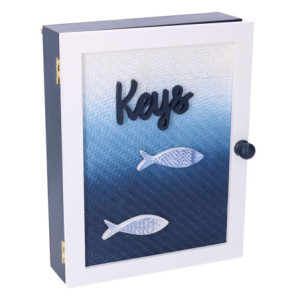 Portachiavi cancelletto legno mare 6 posti blu/bianco 20x5,5x26 cm