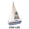 Barca legno con led naturale e blu 25x6x38 cm decorazione