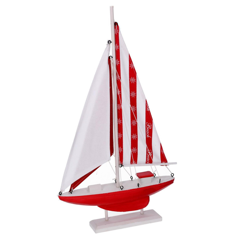 Barca legno naturale e rosso 25,5x4,5x45,5 cm decorazione marina