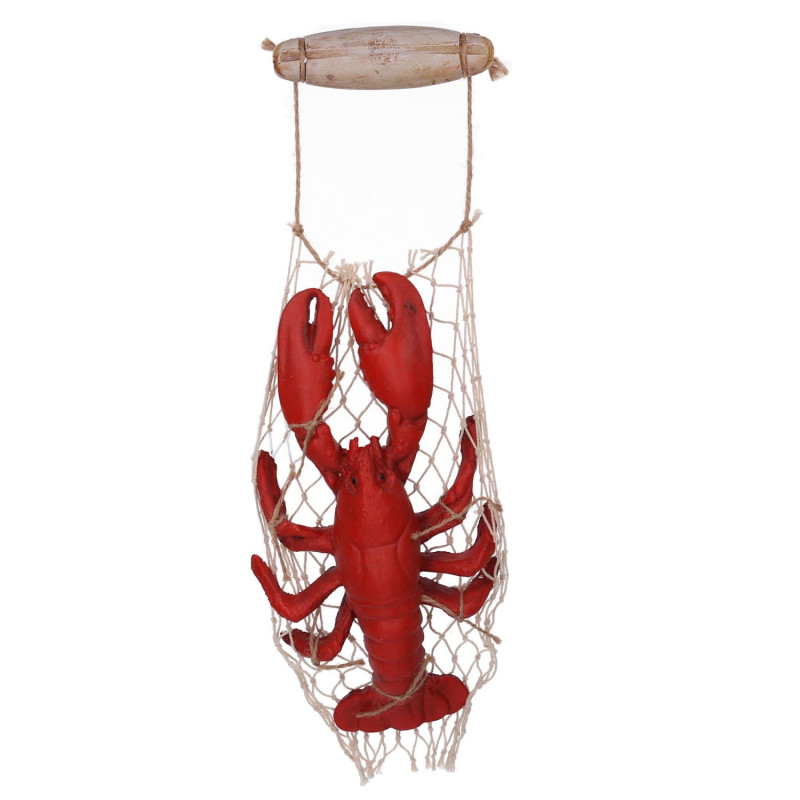 Aragosta resina rossa con rete 38x15x5 cm decorazione marina