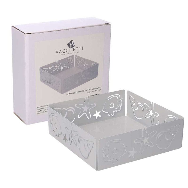 Portatovaglioli metallo mare bianco 16,5x16,5x5,5 cm elegante