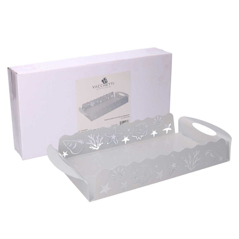 Vassoio metallo mare bianco rettangolare 41x20x6 cm elegante