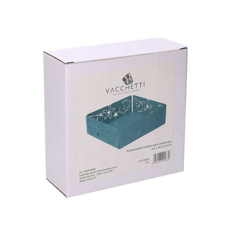 Portatovaglioli metallo mare verde acqua quadrato 16,5x16,5x5,5 cm