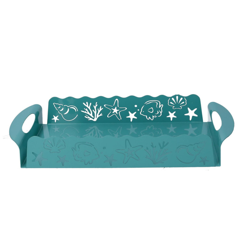 Vassoio metallo cavalluccio verde acqua rettangolare 41x20x6 cm