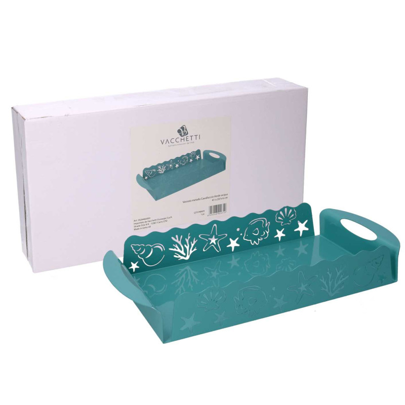 Vassoio metallo cavalluccio verde acqua rettangolare 41x20x6 cm
