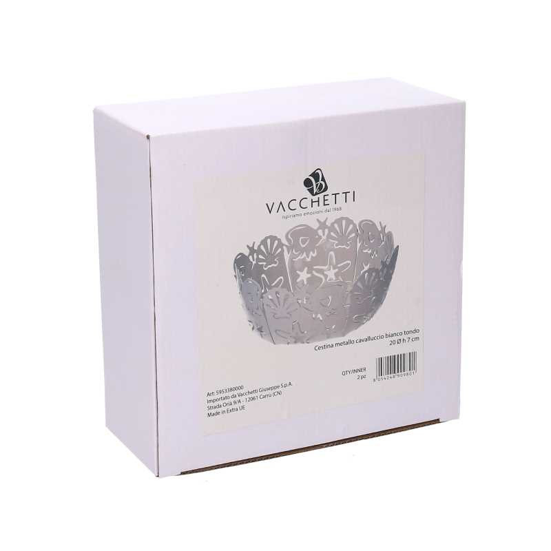Cestina metallo cavalluccio bianco tondo Ø20x7 cm contenitore mare