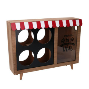 Portabottiglie legno 4 posti con portatappi bistrot 38x25x8 cm