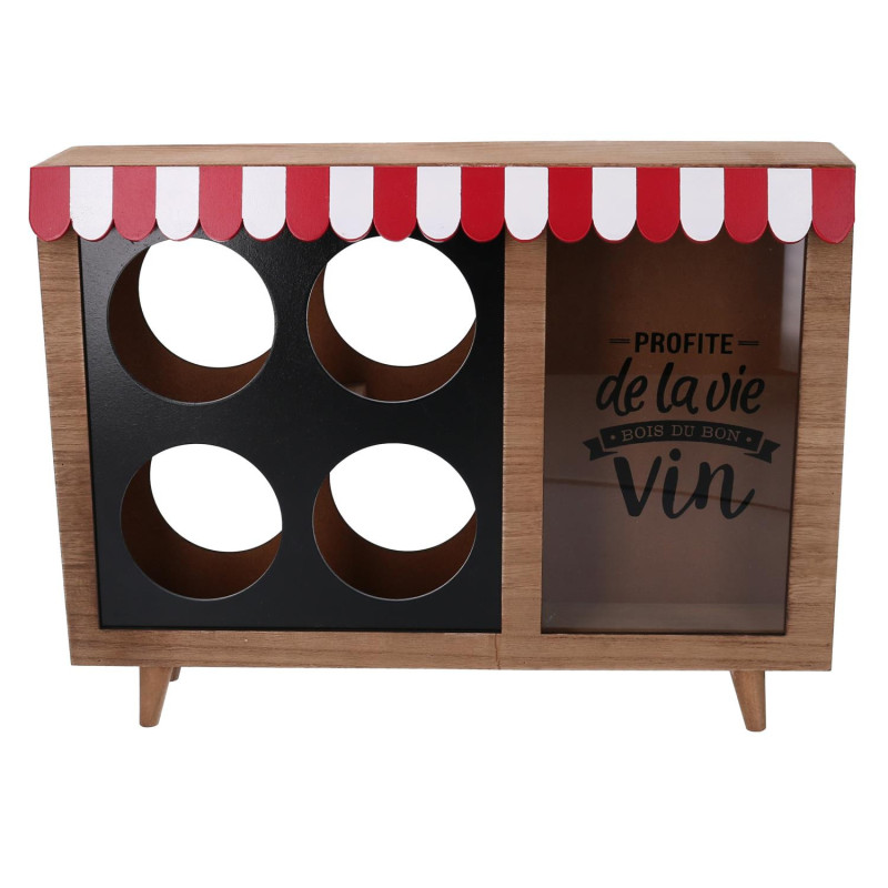 Portabottiglie legno 4 posti con portatappi bistrot 38x25x8 cm