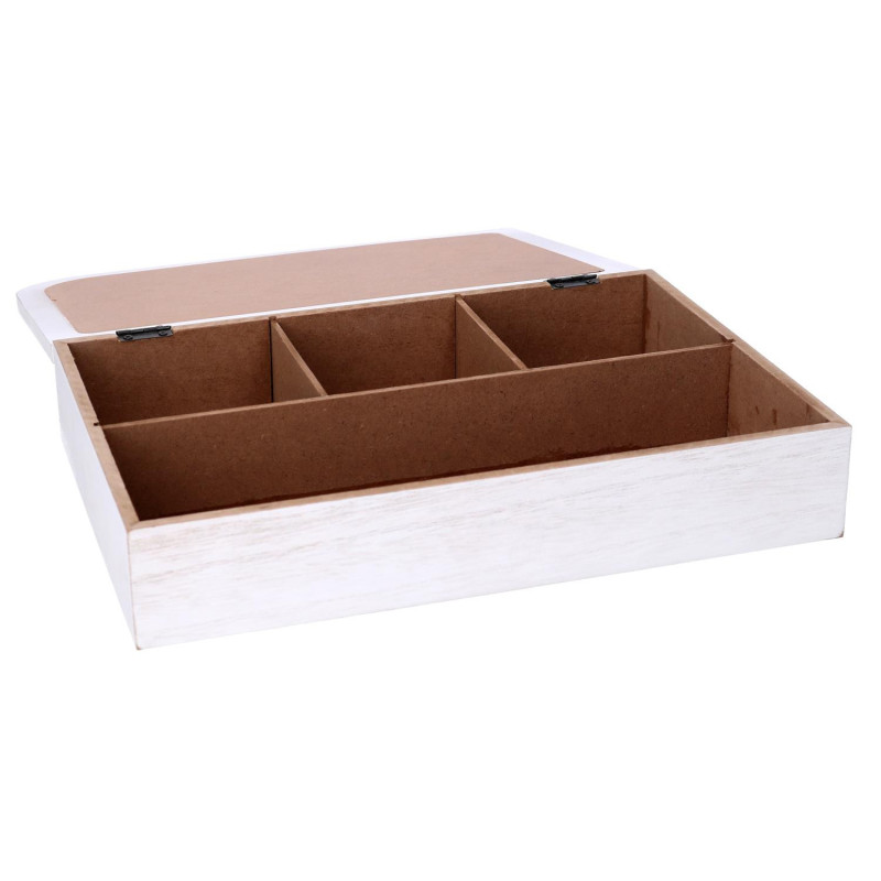 Scatola portathe legno bianco 20x6x29 cm elegante e pratica