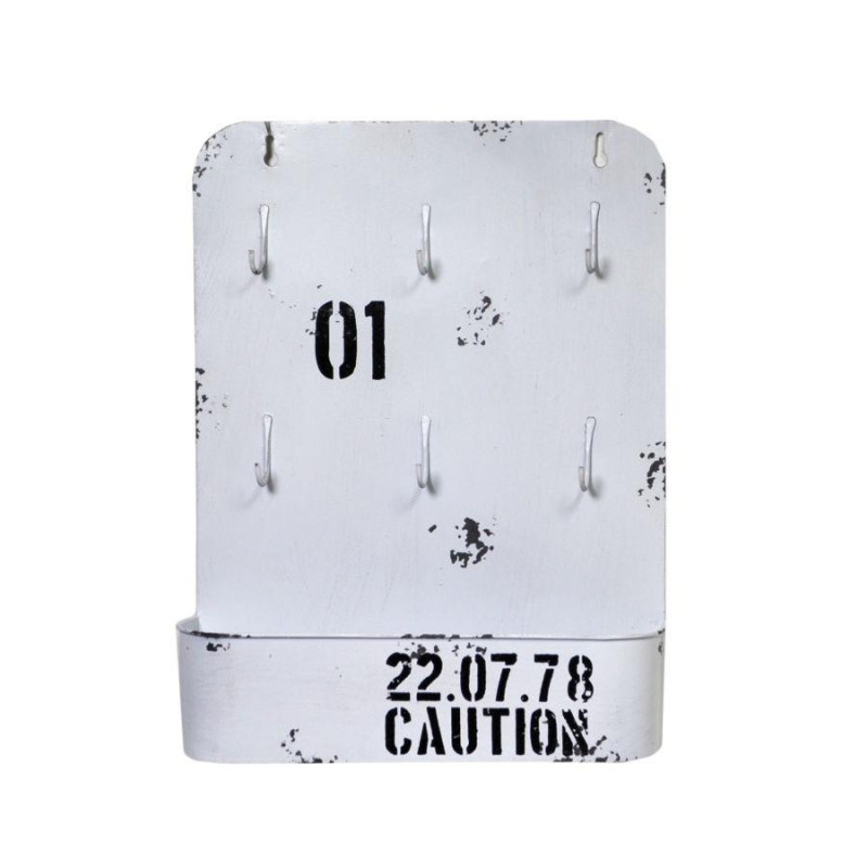 Portachiavi metallo Bristol bianco 6 posti con mensola 27x6,5x30 cm