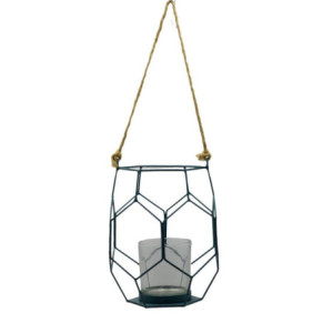 Lanterna metallo blu 16,5x16,5x18,5 cm design elegante