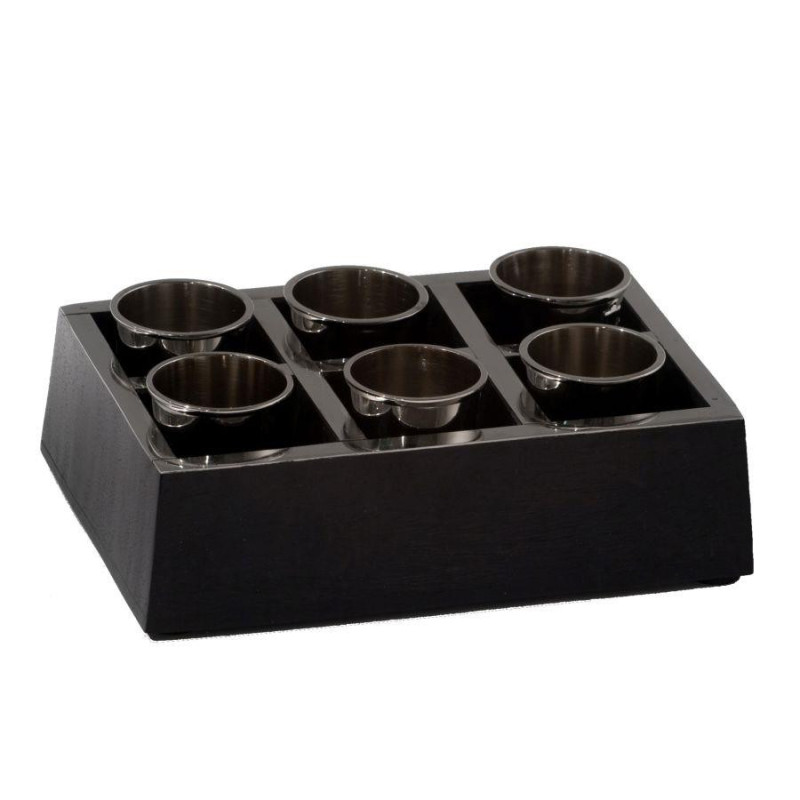 Vassoio con 6 Bicchierini Legno e Alluminio 17,5x11x4,5 cm