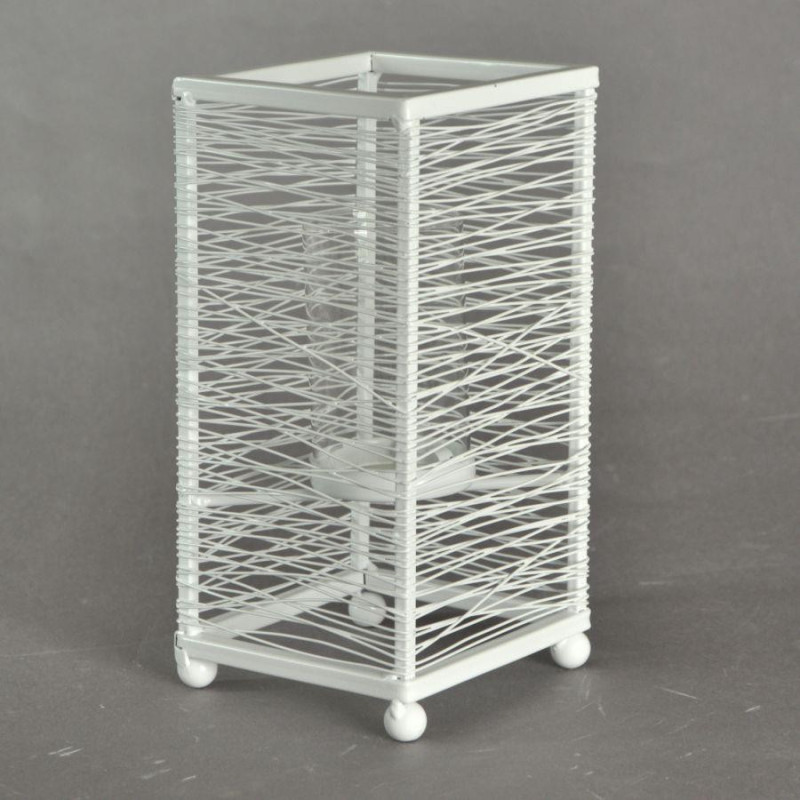 Portacandele metallo bianco piccolo 11x11xH23 cm elegante