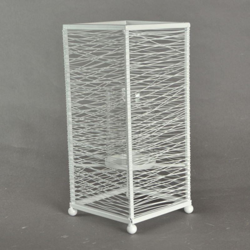 Portacandele metallo bianco grande 14x14xH31 cm elegante