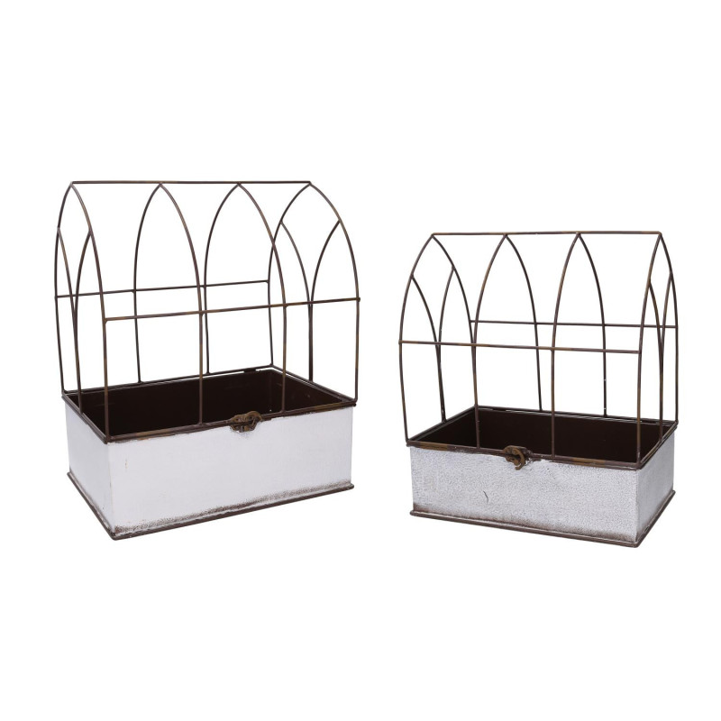 Portavaso metallo 1/2 gabbia bianco rettangolare 36x25x13-44 cm