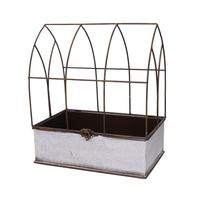 Portavaso metallo 1/2 gabbia bianco rettangolare 36x25x13-44 cm
