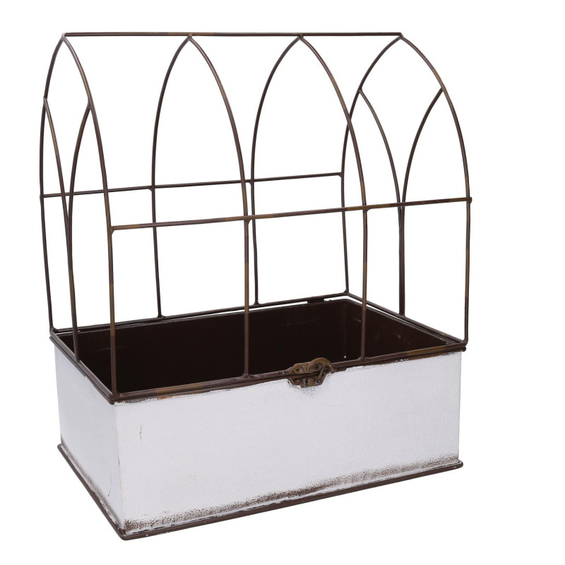 Portavaso metallo 1/2 gabbia bianco rettangolare 36x25x13-44 cm