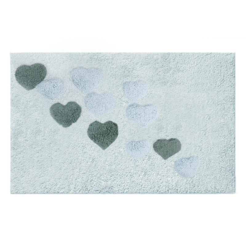Tappetino bagno 100% cotone cuori acqua antiscivolo 50x80x2 cm