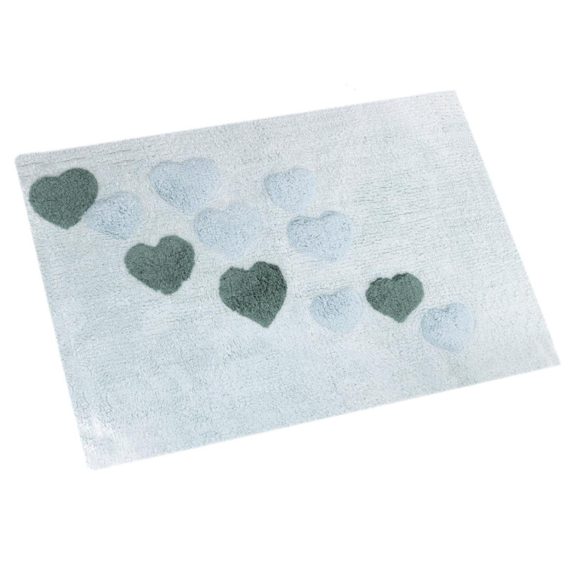Tappetino bagno 100% cotone cuori acqua antiscivolo 50x80x2 cm