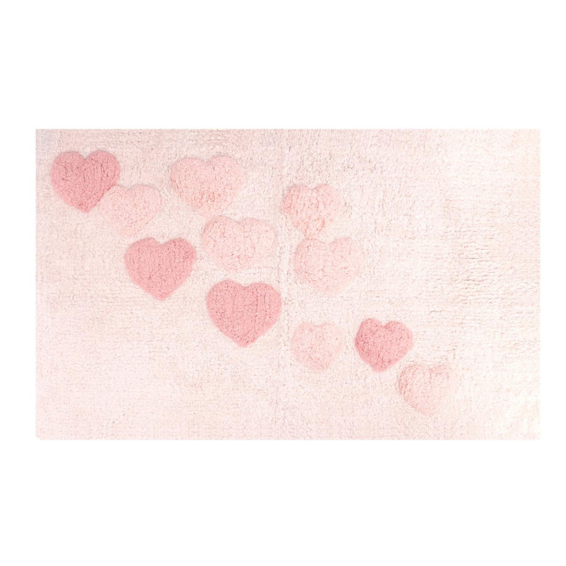 Tappetino bagno 100% cotone cuori rosa antiscivolo 50x80x2 cm
