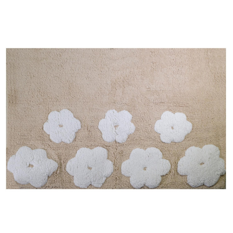 Tappetino bagno 100% cotone Fiori beige antiscivolo 50x80