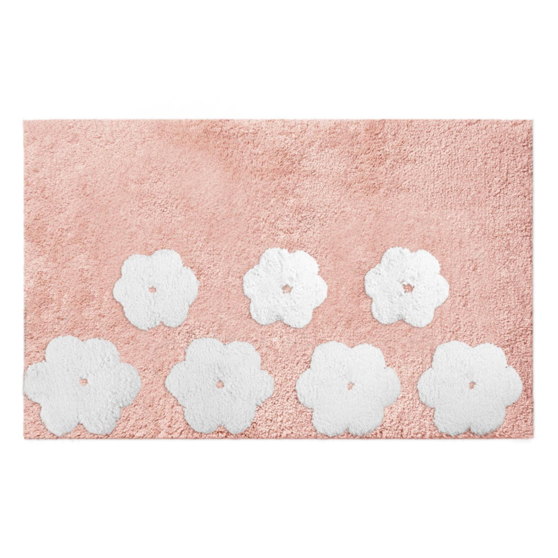 Tappetino bagno 100% cotone Fiori rosa antiscivolo 50x80