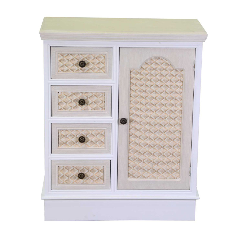 Cassettiera legno Losanna 1 anta 4 cassetti crema 66x32x81 cm