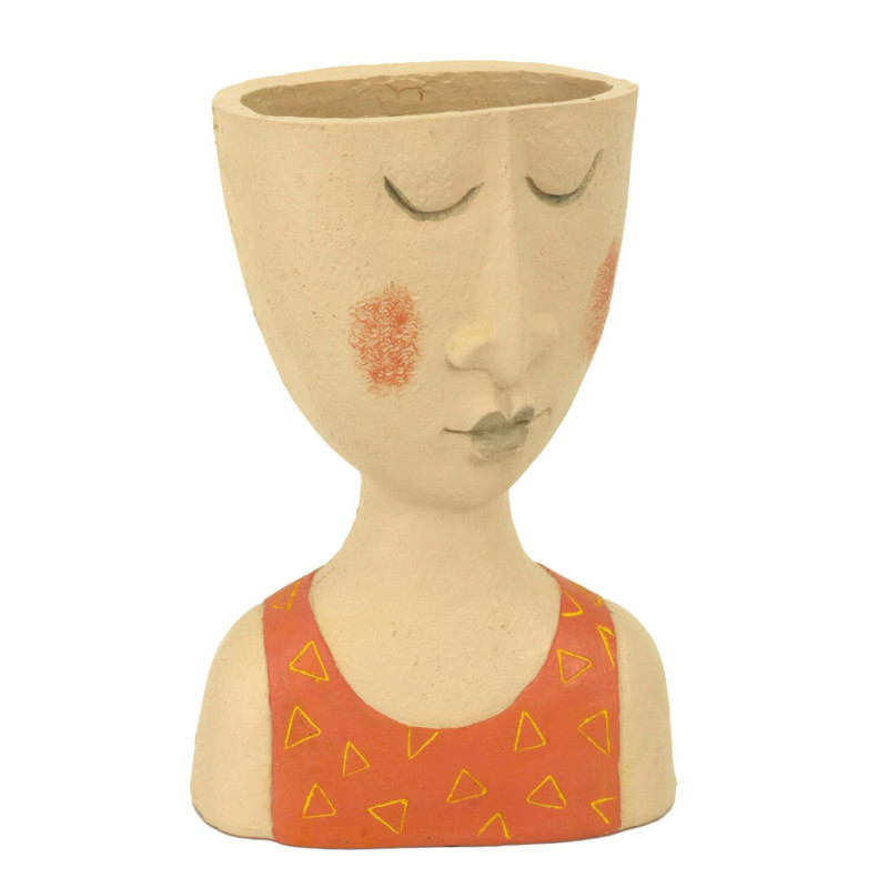 Portavaso resina viso corallo crema 15x10x27 cm design