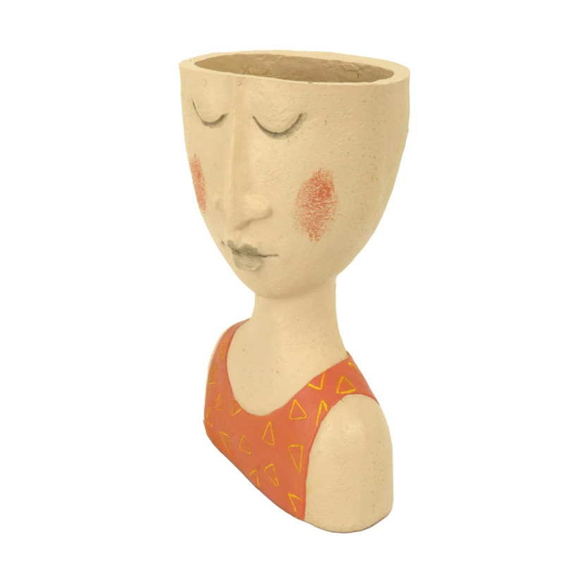 Portavaso resina viso corallo crema 15x10x27 cm design