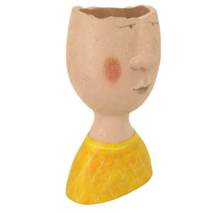 Zoom Portavaso resina viso giallo crema cm 18x12h32