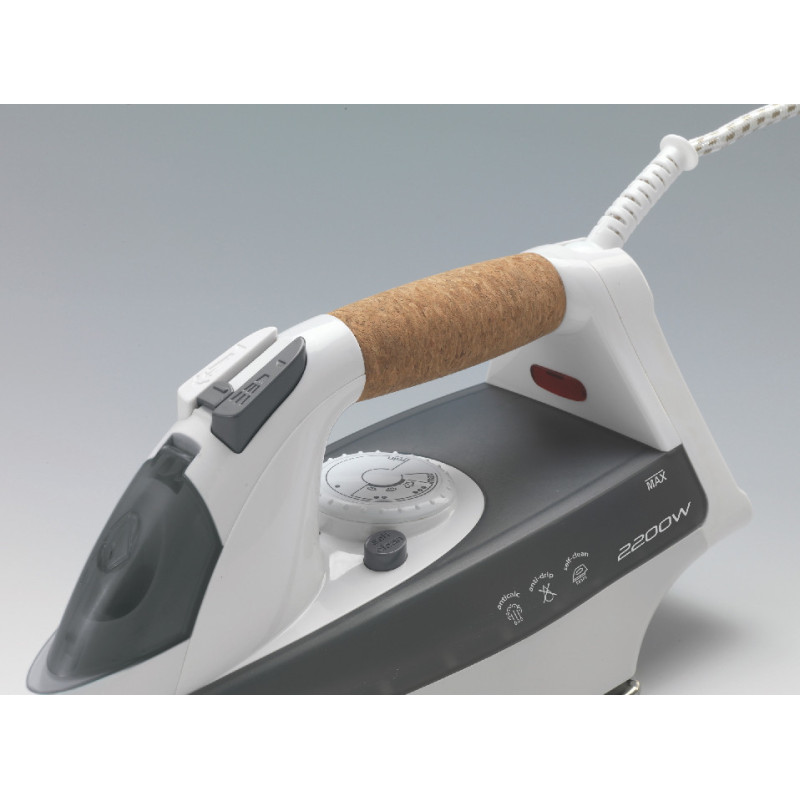Ferro da stiro 2200W piastra inox manico sughero serbatoio 300ml