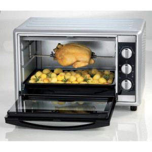 Zoom Forno elettrico ventilato con girarrosto 45L - Doppio vetro - Max 230° - 1800W - Acciaio Inox