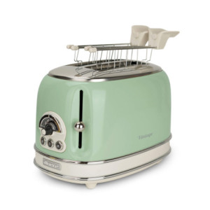 Tostapane vintage 2 fette 6 livelli 810W verde pinze acciaio inox