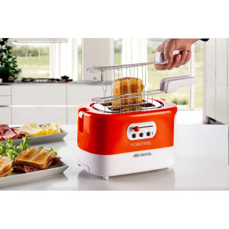 Tostapane 2 fette 9 livelli doratura 700W bianco arancio pinze