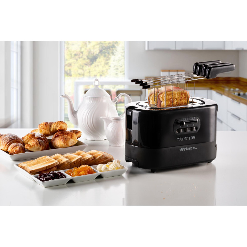 Tostapane 2 fette 9 livelli doratura 700W nero pinze incluse