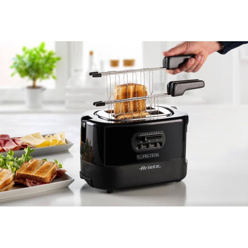 Tostapane 2 fette 9 livelli doratura 700W nero pinze incluse