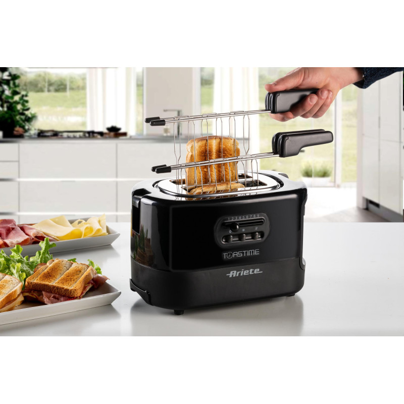 Tostapane 2 fette 9 livelli doratura 700W nero pinze incluse