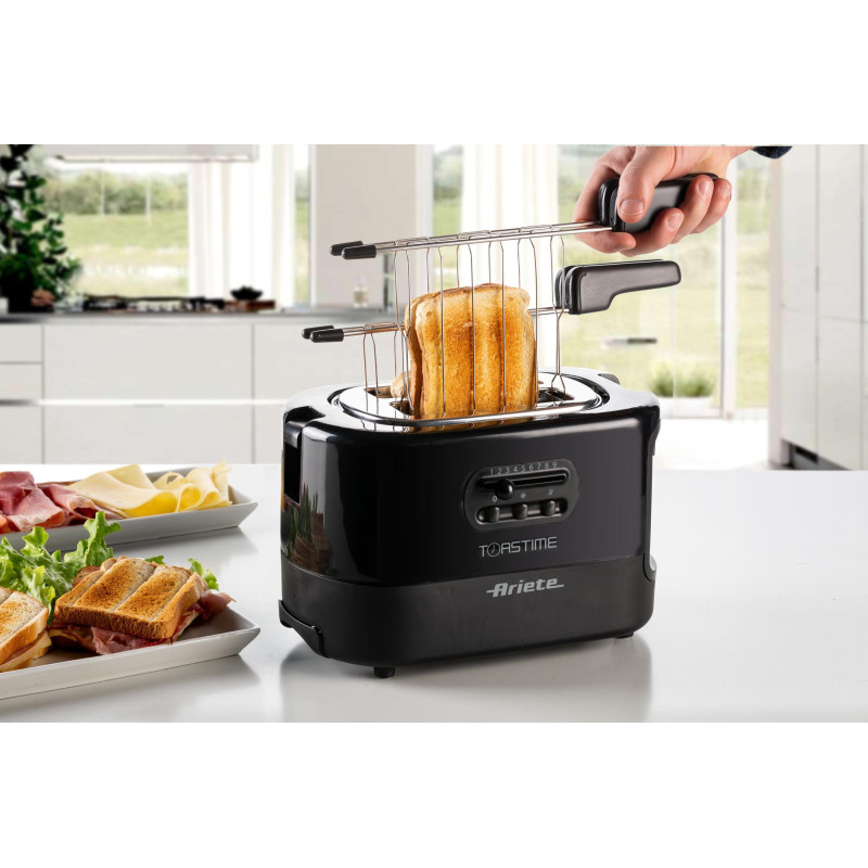 Tostapane 2 fette 9 livelli doratura 700W nero pinze incluse