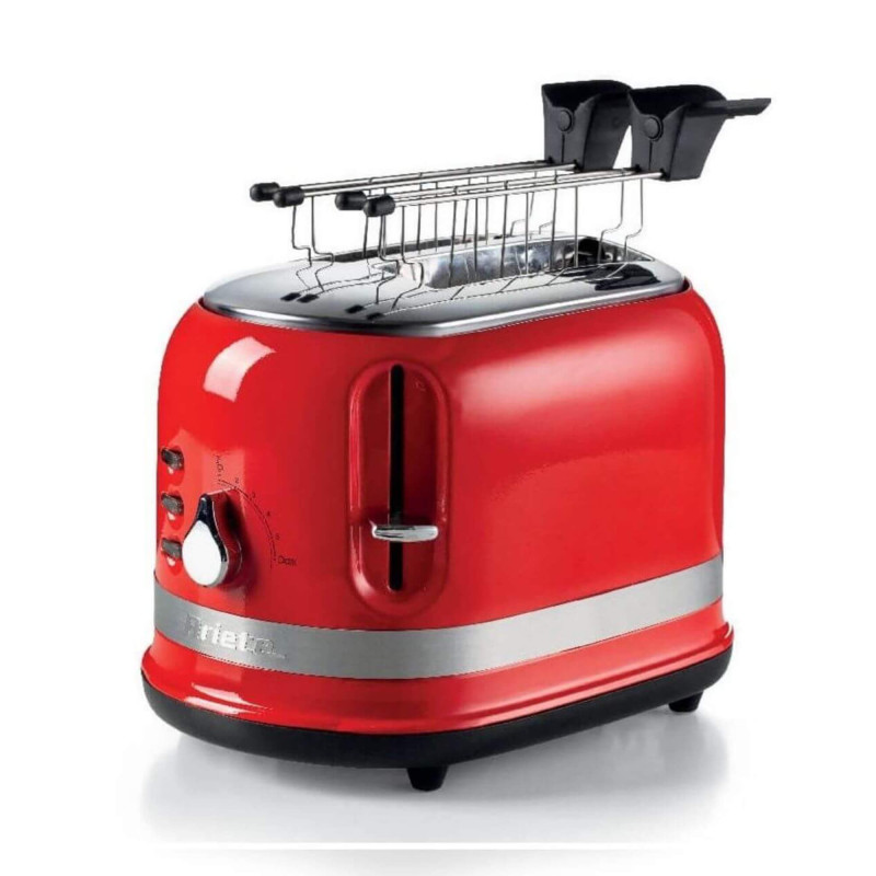 Tostapane con Pinze 2 Fette Rosso 800W 6 Livelli Doratura