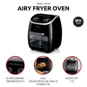Zoom Friggitrice ad Aria e Forno con Girarrosto - 2000 Watt - 11 Litri - Nero