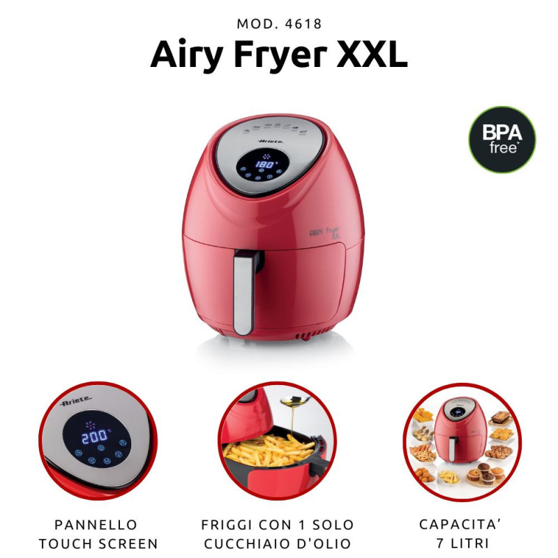 Friggitrice ad Aria XXL 7L 1800W Cottura Senza Olio Rossa