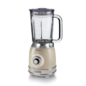 Frullatore Vintage 1,5L 1000W 4 Lame Acciaio Tazza Vetro Beige