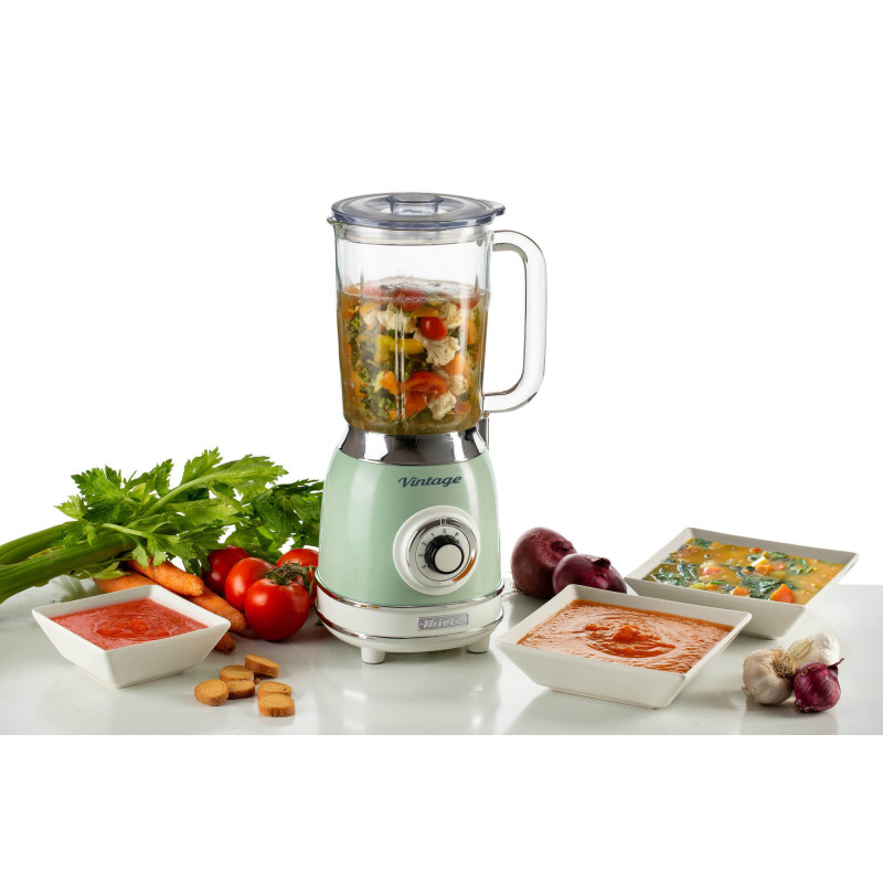 Frullatore Vintage 1,5L 1000W 4 Lame Acciaio Tazza Vetro Verde