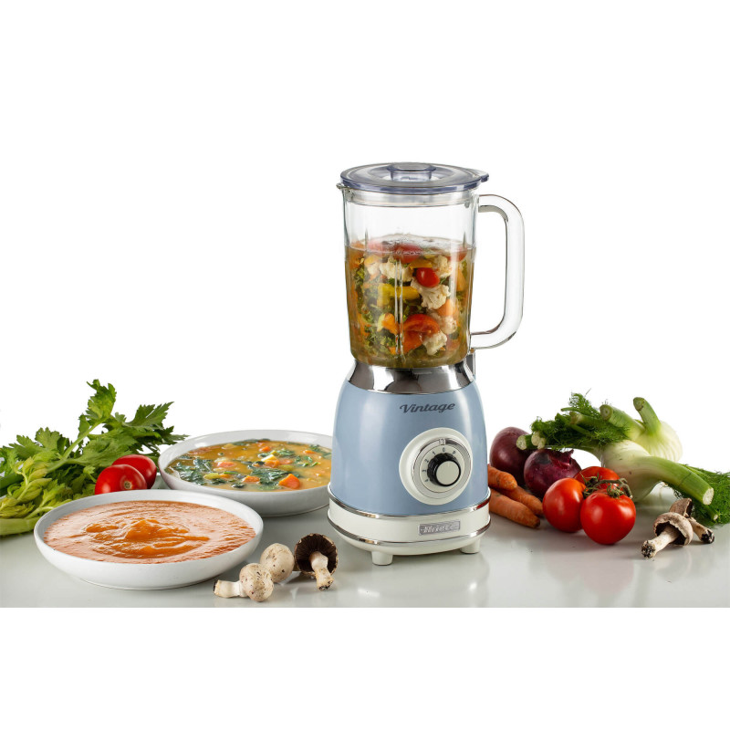 Frullatore Vintage 1,5L 1000W 4 Lame Acciaio Tazza Vetro Celeste